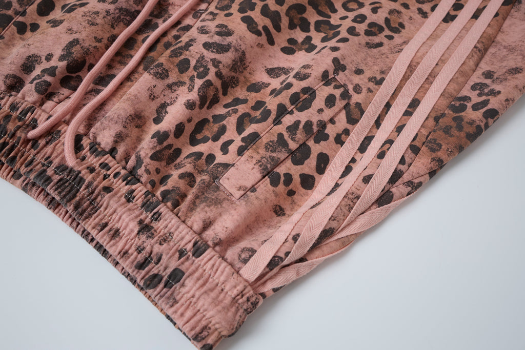 Wild Tempo Women’s Leopard Print Track Pants – Vintage-Wash Baggy Barrel-Leg Streetwear Pants with Side Stripes