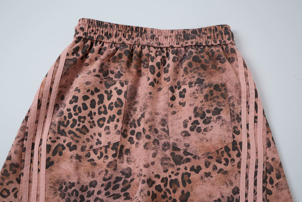 Wild Tempo Women’s Leopard Print Track Pants – Vintage-Wash Baggy Barrel-Leg Streetwear Pants with Side Stripes