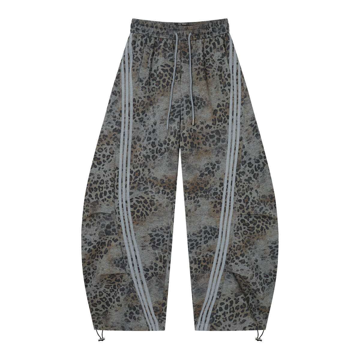 Wild Tempo Women’s Leopard Print Track Pants – Vintage-Wash Baggy Barrel-Leg Streetwear Pants with Side Stripes