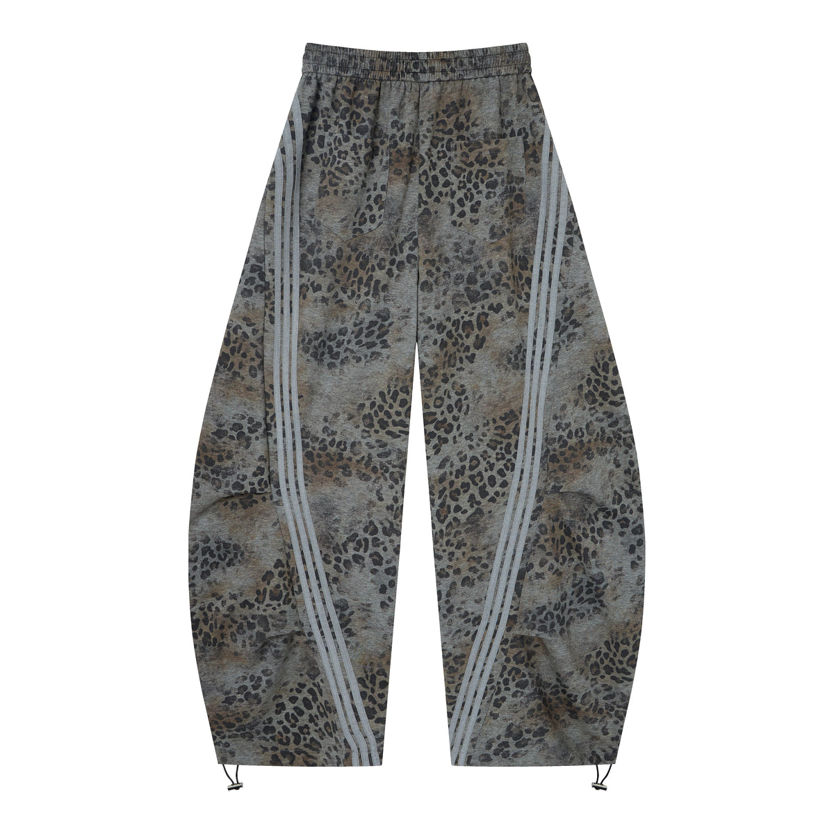 Wild Tempo Women’s Leopard Print Track Pants – Vintage-Wash Baggy Barrel-Leg Streetwear Pants with Side Stripes