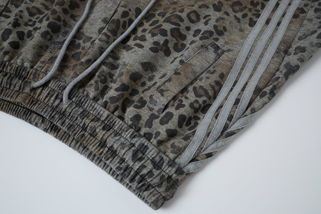 Wild Tempo Women’s Leopard Print Track Pants – Vintage-Wash Baggy Barrel-Leg Streetwear Pants with Side Stripes