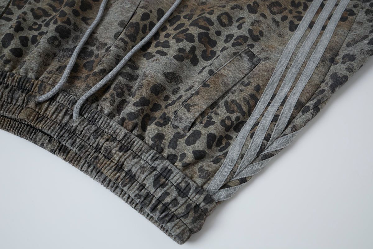 Wild Tempo Women’s Leopard Print Track Pants – Vintage-Wash Baggy Barrel-Leg Streetwear Pants with Side Stripes
