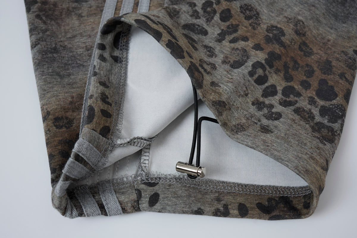 Wild Tempo Women’s Leopard Print Track Pants – Vintage-Wash Baggy Barrel-Leg Streetwear Pants with Side Stripes