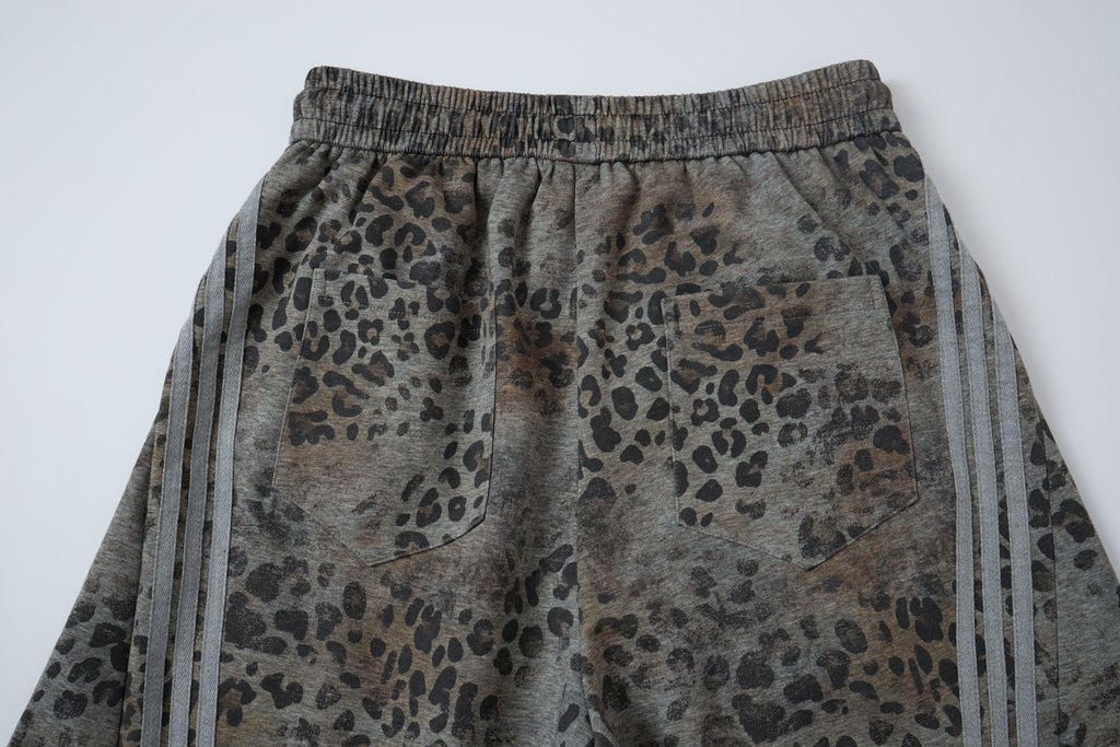 Wild Tempo Women’s Leopard Print Track Pants – Vintage-Wash Baggy Barrel-Leg Streetwear Pants with Side Stripes