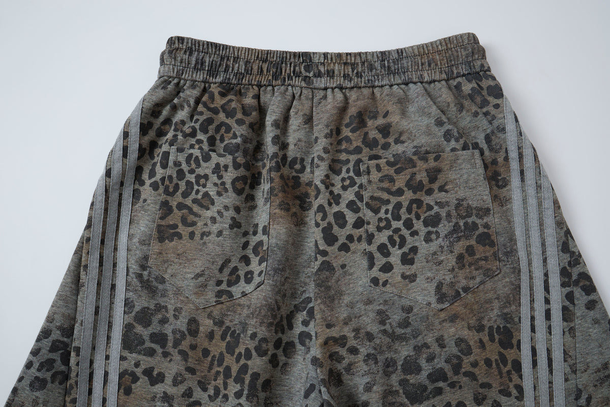 Wild Tempo Women’s Leopard Print Track Pants – Vintage-Wash Baggy Barrel-Leg Streetwear Pants with Side Stripes