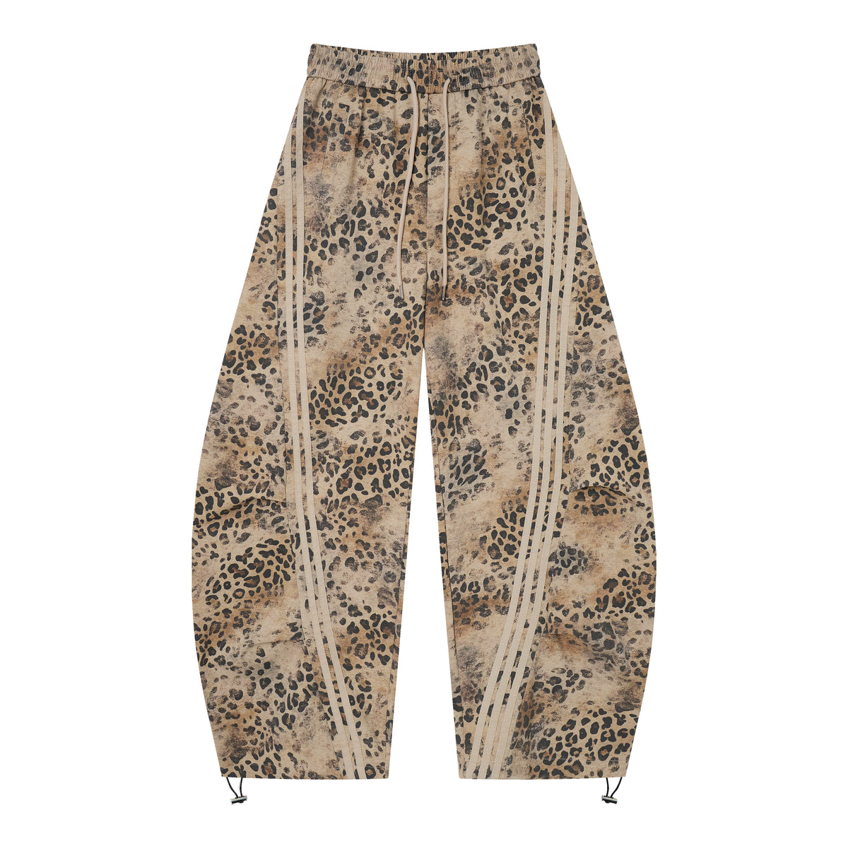 Wild Tempo Women’s Leopard Print Track Pants – Vintage-Wash Baggy Barrel-Leg Streetwear Pants with Side Stripes