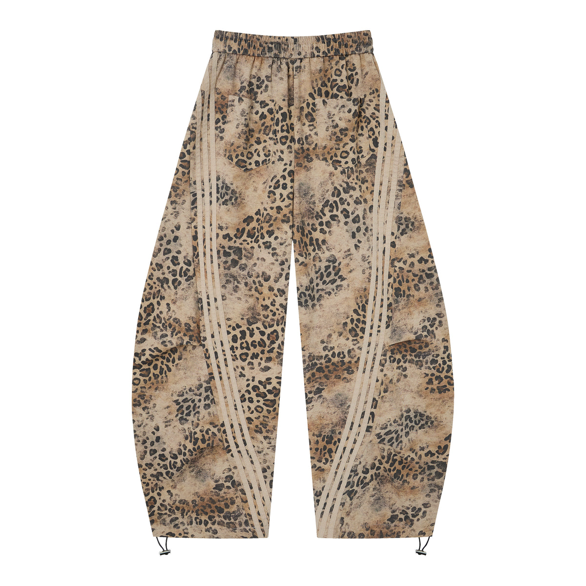 Wild Tempo Women’s Leopard Print Track Pants – Vintage-Wash Baggy Barrel-Leg Streetwear Pants with Side Stripes