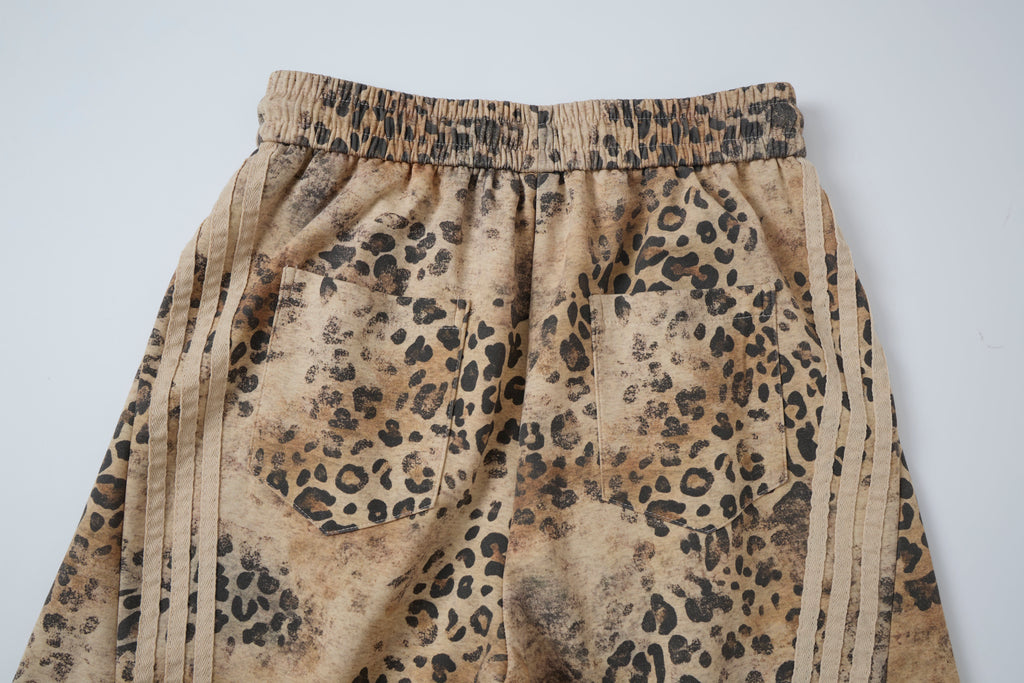 Wild Tempo Women’s Leopard Print Track Pants – Vintage-Wash Baggy Barrel-Leg Streetwear Pants with Side Stripes