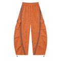 Women’s Solar Flare Star-Print Barrel Cargo Pants – Vintage-Wash Orange Baggy Streetwear Trousers