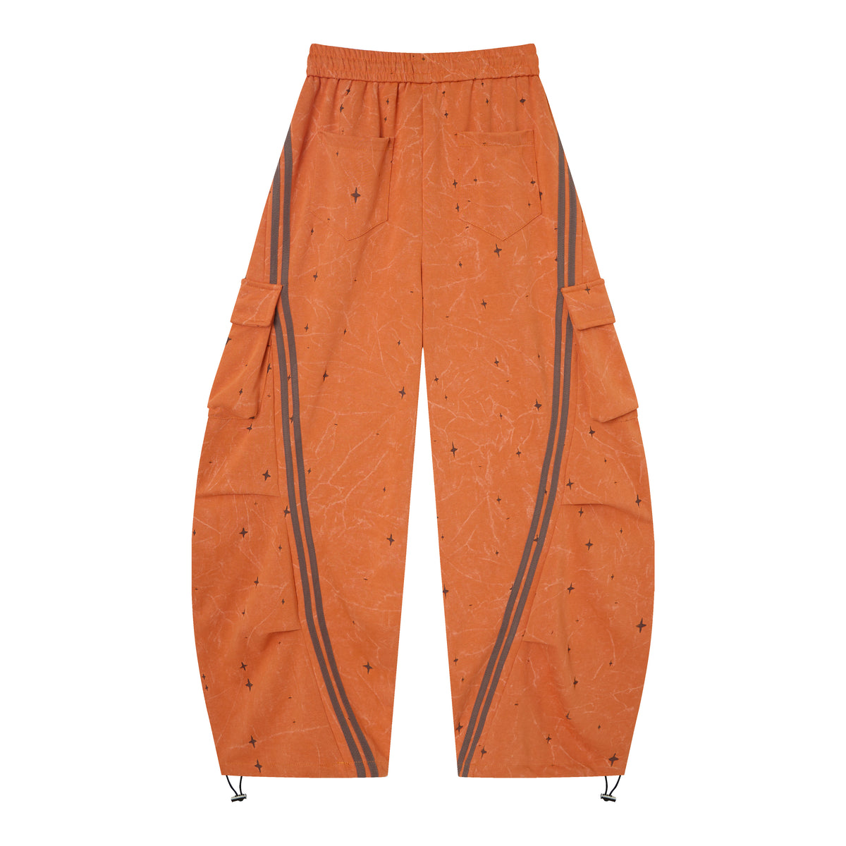 Women’s Solar Flare Star-Print Barrel Cargo Pants – Vintage-Wash Orange Baggy Streetwear Trousers