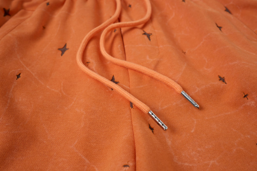 Women’s Solar Flare Star-Print Barrel Cargo Pants – Vintage-Wash Orange Baggy Streetwear Trousers