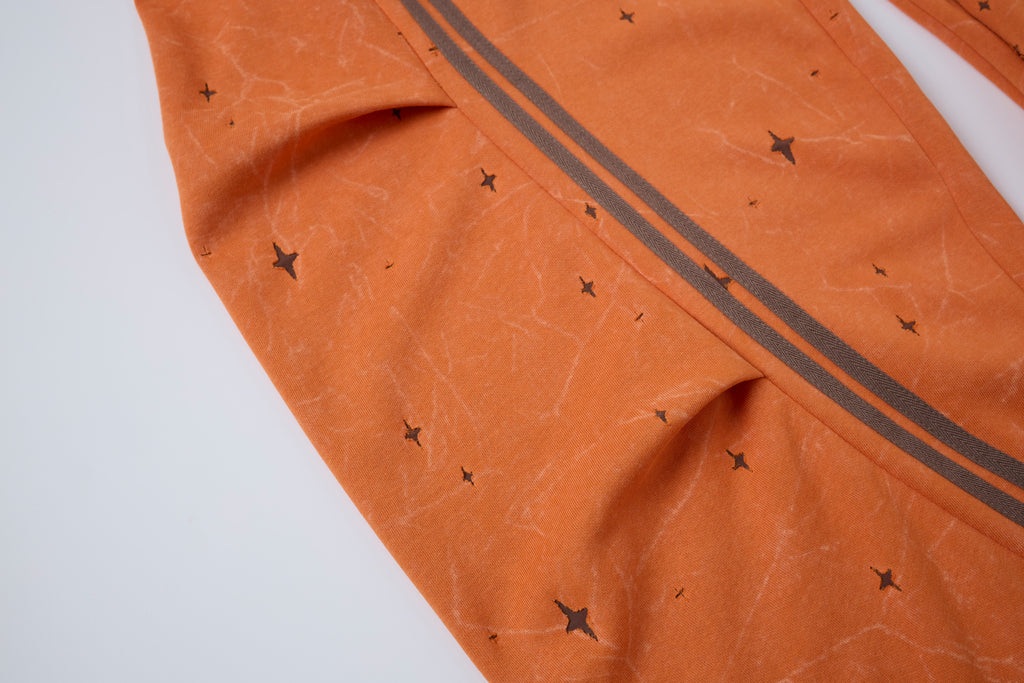 Women’s Solar Flare Star-Print Barrel Cargo Pants – Vintage-Wash Orange Baggy Streetwear Trousers
