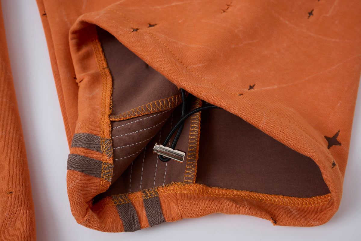 Women’s Solar Flare Star-Print Barrel Cargo Pants – Vintage-Wash Orange Baggy Streetwear Trousers