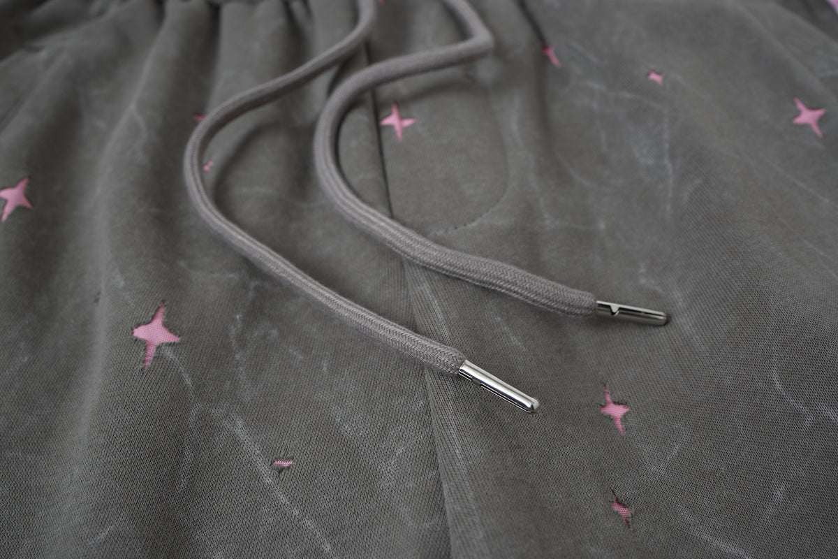 Women’s Midnight Blush Star Cargo Pants – Washed Gray Baggy Barrel Pants with Pink Racing Stripes