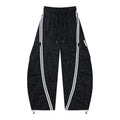 Women’s Blackout Velocity Cargo Pants – Acid-Wash Baggy Barrel Pants with White Racing Stripes