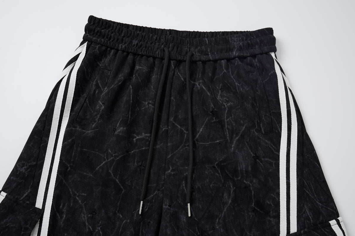 Women’s Blackout Velocity Cargo Pants – Acid-Wash Baggy Barrel Pants with White Racing Stripes