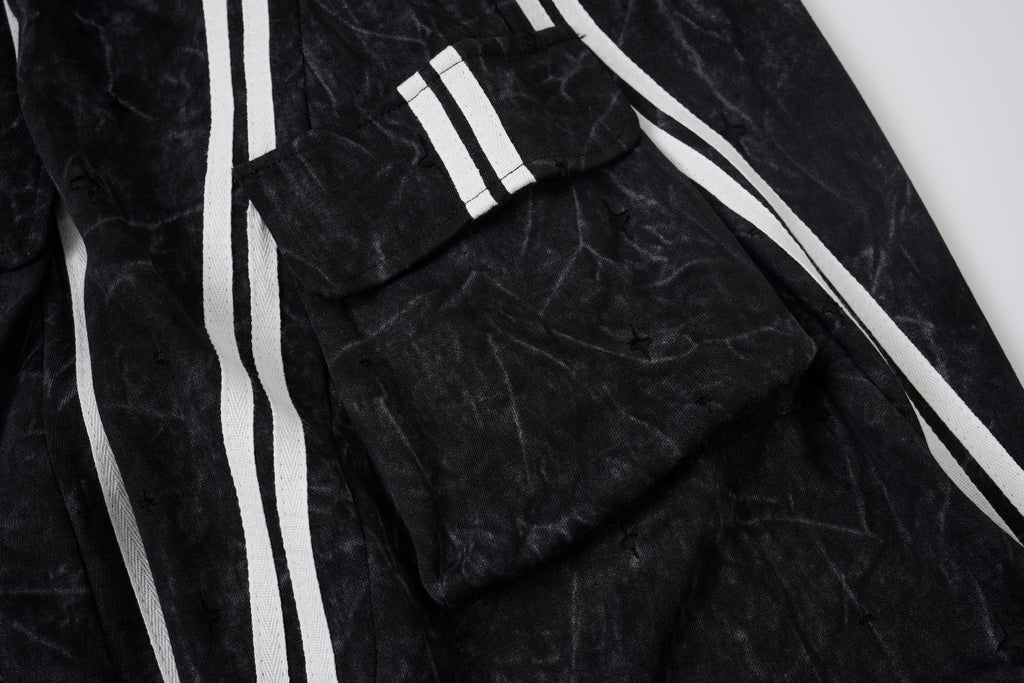 Women’s Blackout Velocity Cargo Pants – Acid-Wash Baggy Barrel Pants with White Racing Stripes