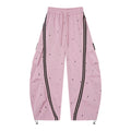 Women’s Pink Nova Star Cargo Pants – Baggy Barrel-Leg Streetwear Pants with Black Racing Stripes