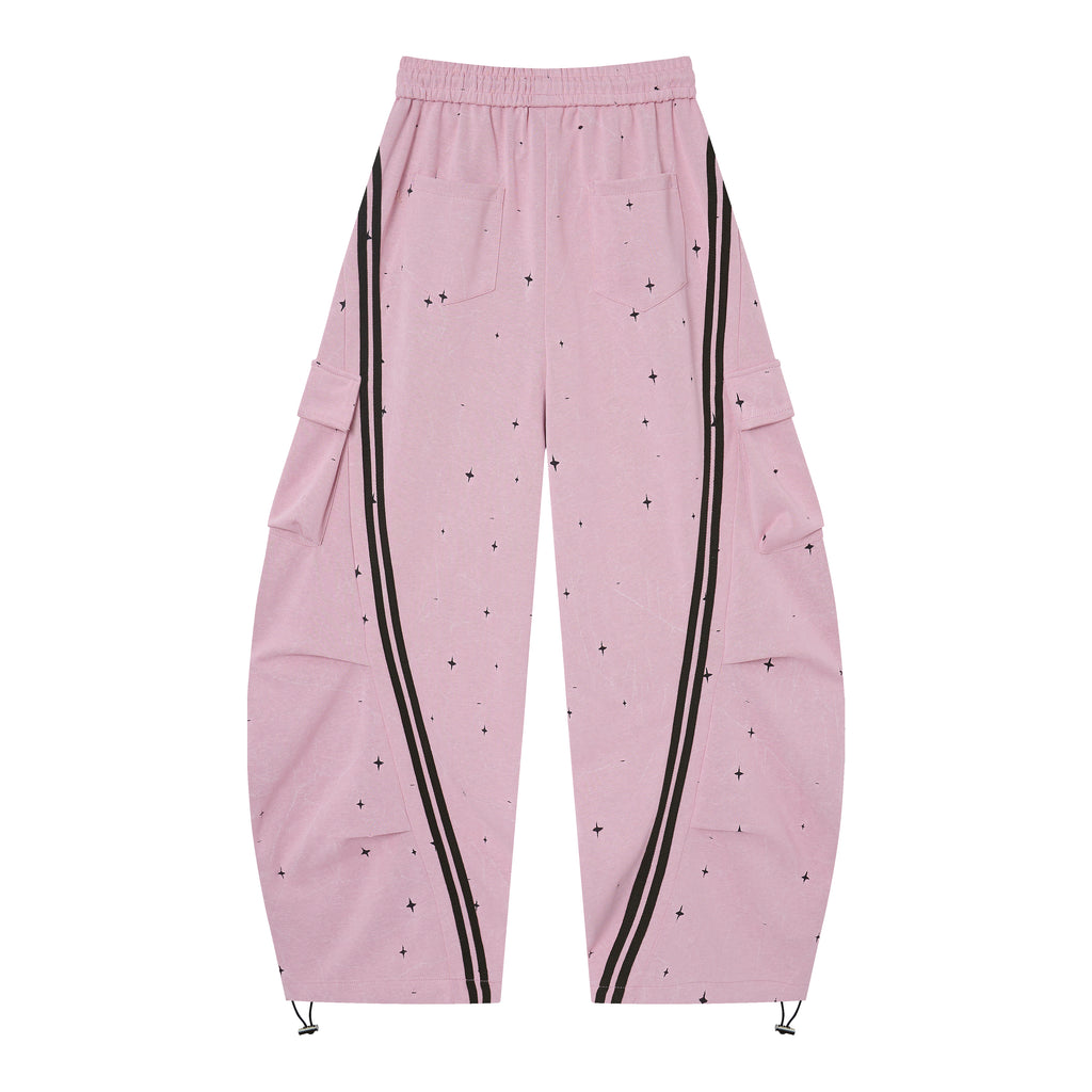 Women’s Pink Nova Star Cargo Pants – Baggy Barrel-Leg Streetwear Pants with Black Racing Stripes