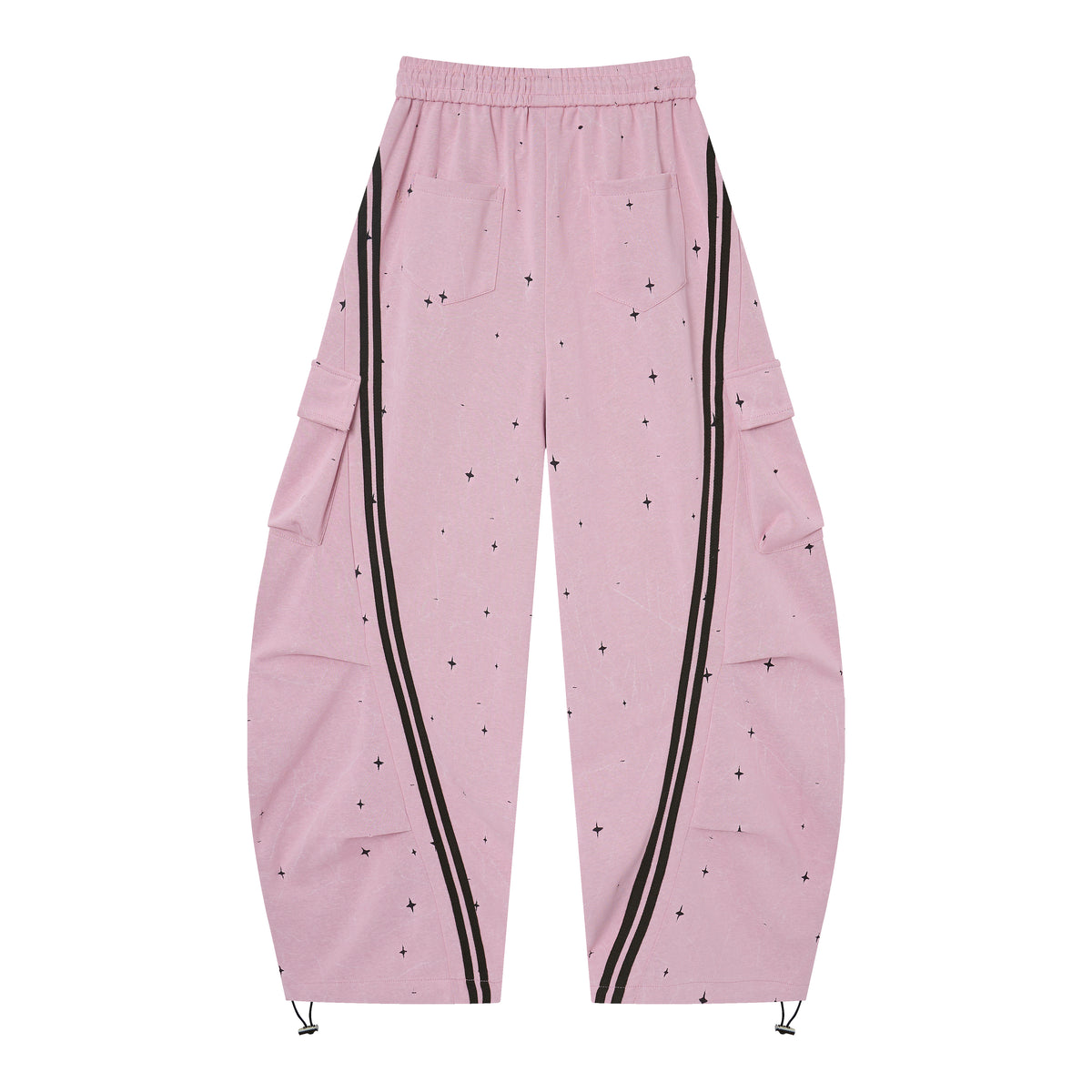 Women’s Pink Nova Star Cargo Pants – Baggy Barrel-Leg Streetwear Pants with Black Racing Stripes
