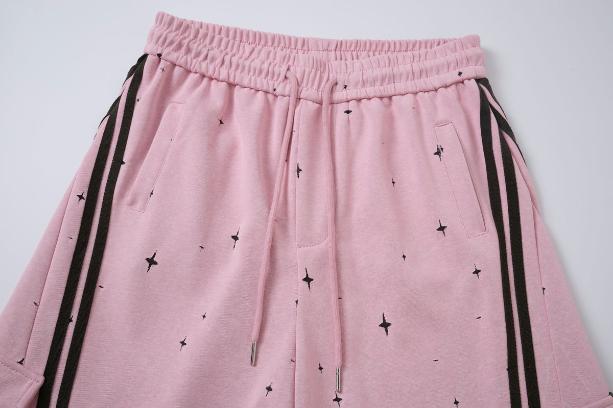 Women’s Pink Nova Star Cargo Pants – Baggy Barrel-Leg Streetwear Pants with Black Racing Stripes