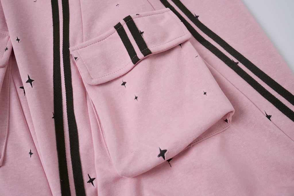 Women’s Pink Nova Star Cargo Pants – Baggy Barrel-Leg Streetwear Pants with Black Racing Stripes