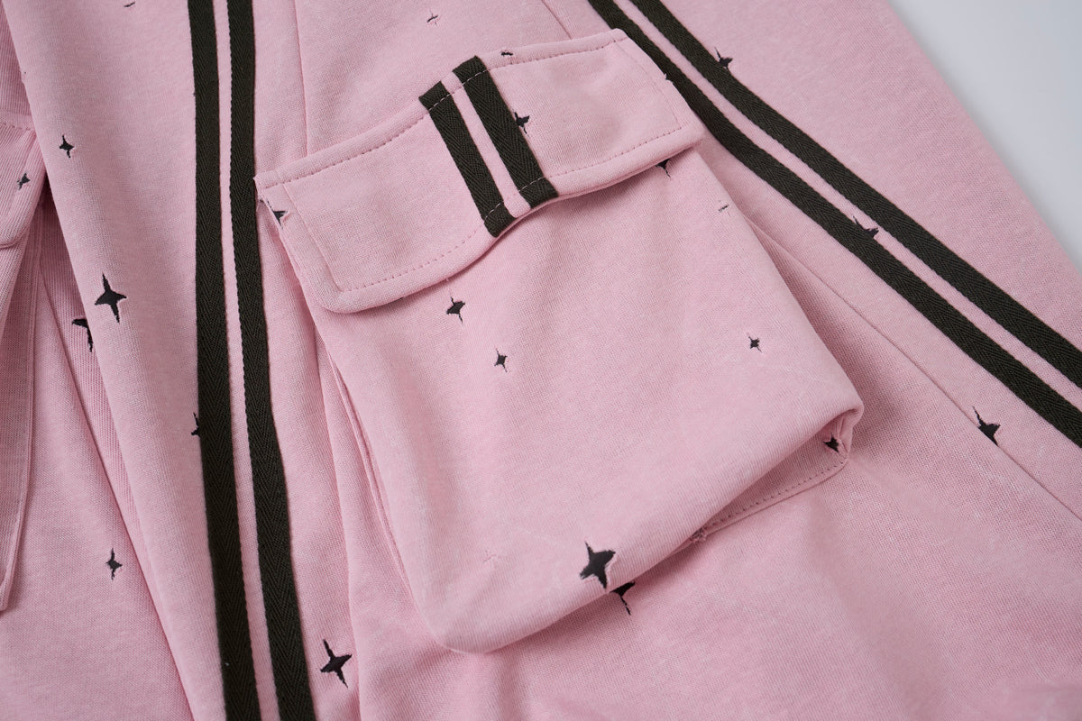 Women’s Pink Nova Star Cargo Pants – Baggy Barrel-Leg Streetwear Pants with Black Racing Stripes