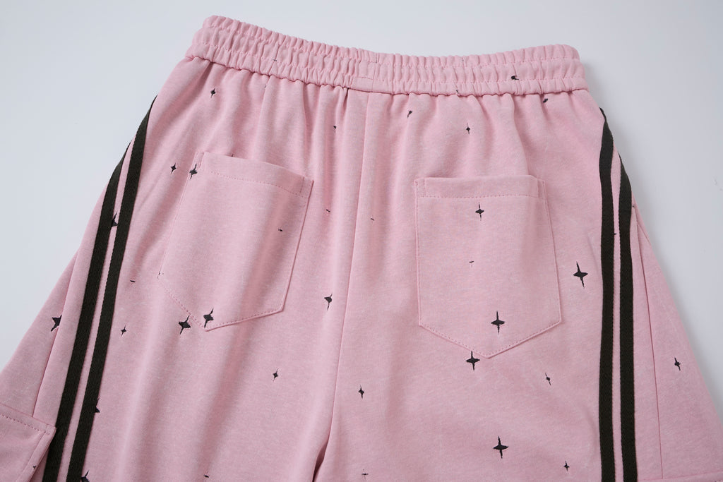 Women’s Pink Nova Star Cargo Pants – Baggy Barrel-Leg Streetwear Pants with Black Racing Stripes