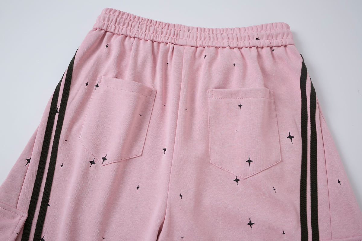 Women’s Pink Nova Star Cargo Pants – Baggy Barrel-Leg Streetwear Pants with Black Racing Stripes