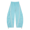 Women’s Aqua Skyline Cargo Pants – Relaxed Baggy Barrel Pants with White Racing Stripes