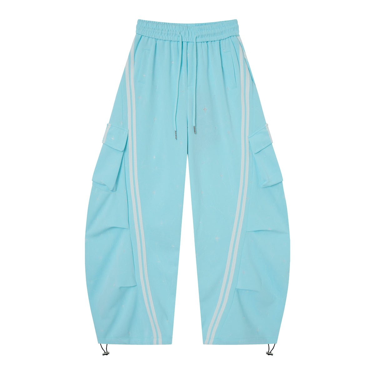 Women’s Aqua Skyline Cargo Pants – Relaxed Baggy Barrel Pants with White Racing Stripes