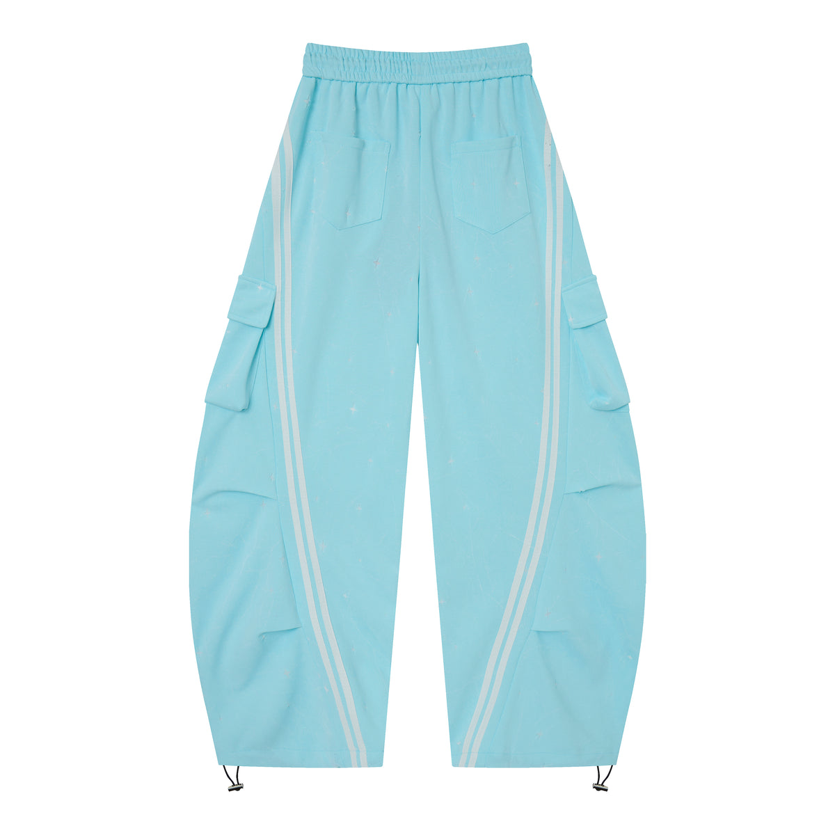 Women’s Aqua Skyline Cargo Pants – Relaxed Baggy Barrel Pants with White Racing Stripes