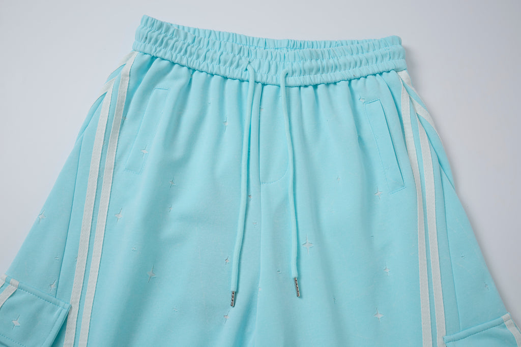 Women’s Aqua Skyline Cargo Pants – Relaxed Baggy Barrel Pants with White Racing Stripes