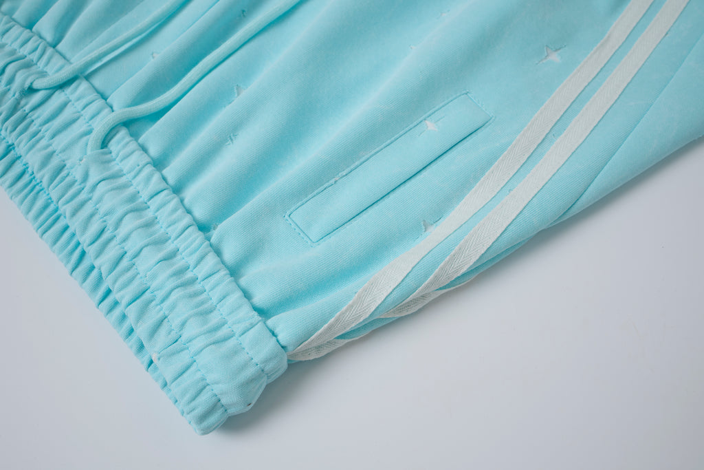 Women’s Aqua Skyline Cargo Pants – Relaxed Baggy Barrel Pants with White Racing Stripes