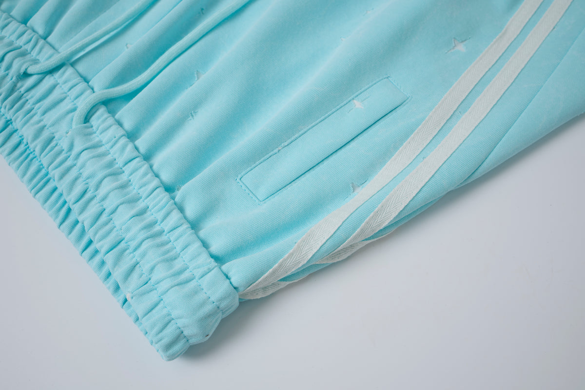 Women’s Aqua Skyline Cargo Pants – Relaxed Baggy Barrel Pants with White Racing Stripes