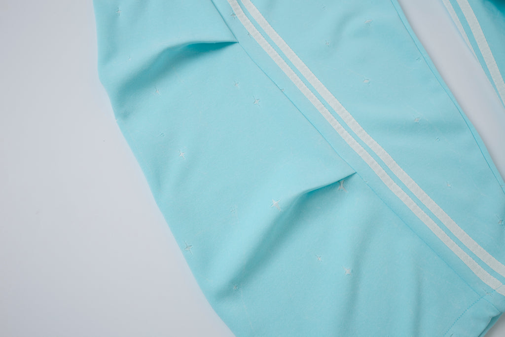 Women’s Aqua Skyline Cargo Pants – Relaxed Baggy Barrel Pants with White Racing Stripes