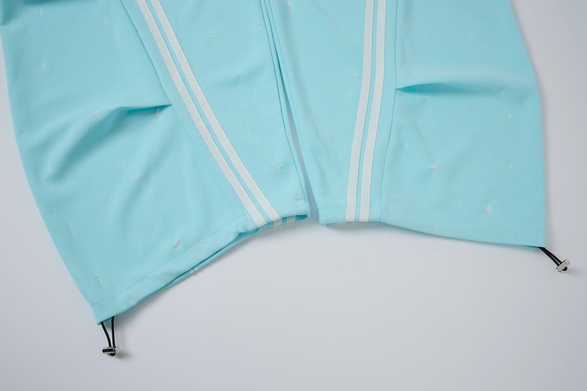 Women’s Aqua Skyline Cargo Pants – Relaxed Baggy Barrel Pants with White Racing Stripes