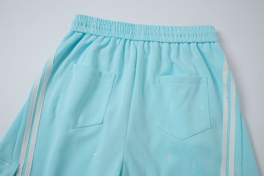 Women’s Aqua Skyline Cargo Pants – Relaxed Baggy Barrel Pants with White Racing Stripes