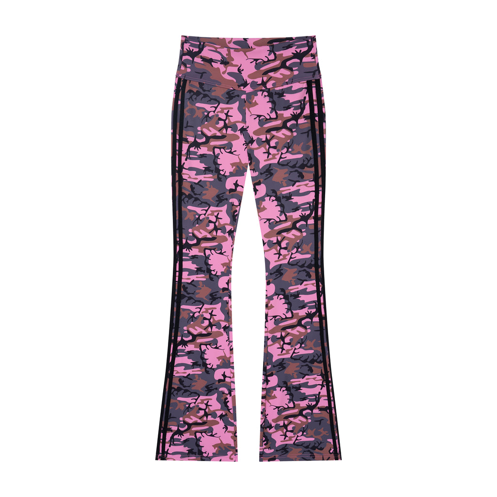 Camo Motion Women’s High-Waisted Yoga Pants – Bootcut Flare Workout Leggings with Sporty Side Stripes