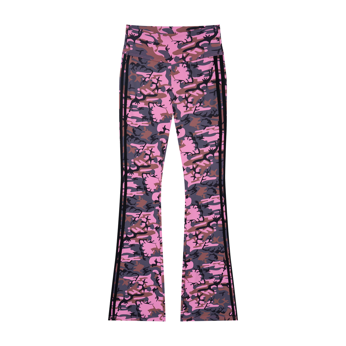 Camo Motion Women’s High-Waisted Yoga Pants – Bootcut Flare Workout Leggings with Sporty Side Stripes