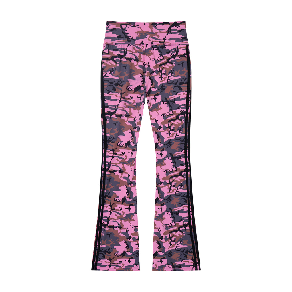 Camo Motion Women’s High-Waisted Yoga Pants – Bootcut Flare Workout Leggings with Sporty Side Stripes