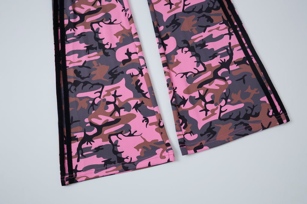 Camo Motion Women’s High-Waisted Yoga Pants – Bootcut Flare Workout Leggings with Sporty Side Stripes