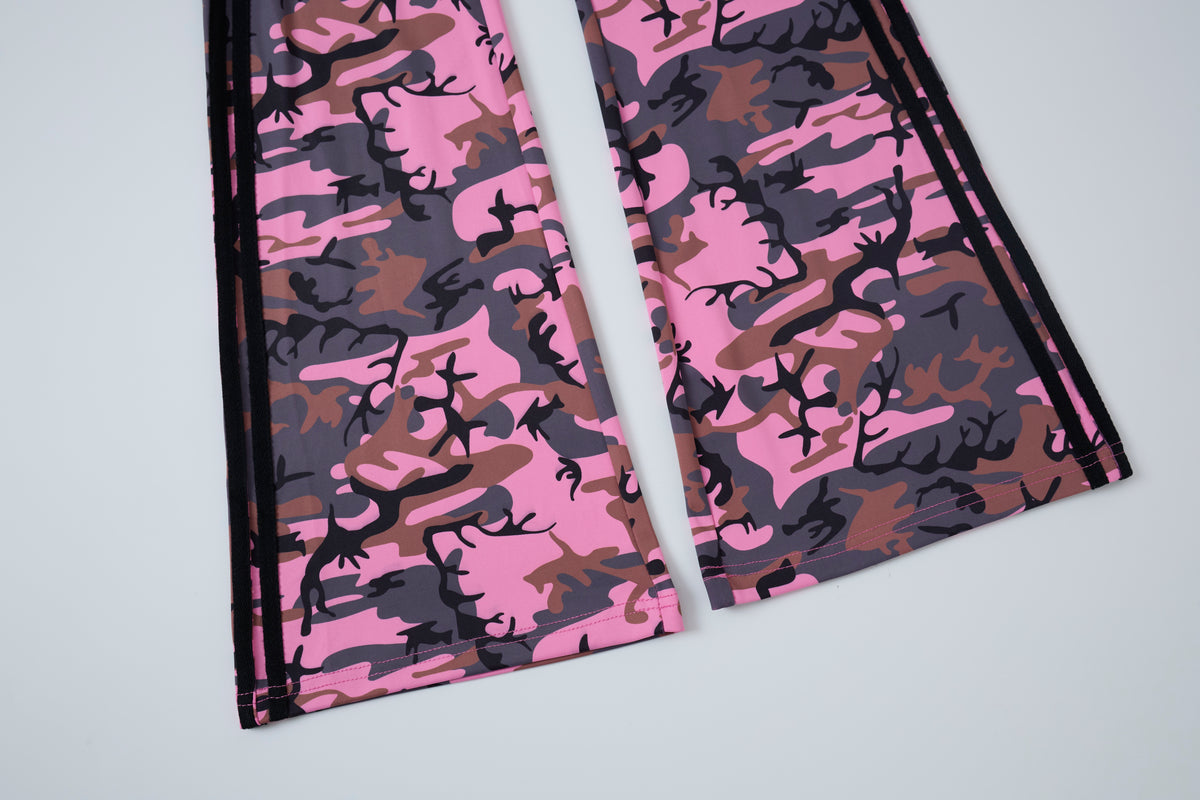 Camo Motion Women’s High-Waisted Yoga Pants – Bootcut Flare Workout Leggings with Sporty Side Stripes