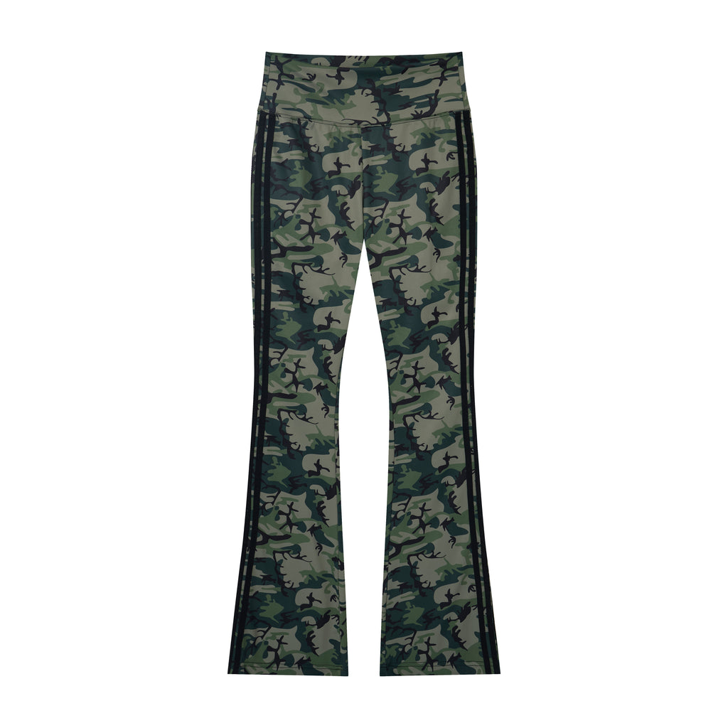 Camo Motion Women’s High-Waisted Yoga Pants – Bootcut Flare Workout Leggings with Sporty Side Stripes