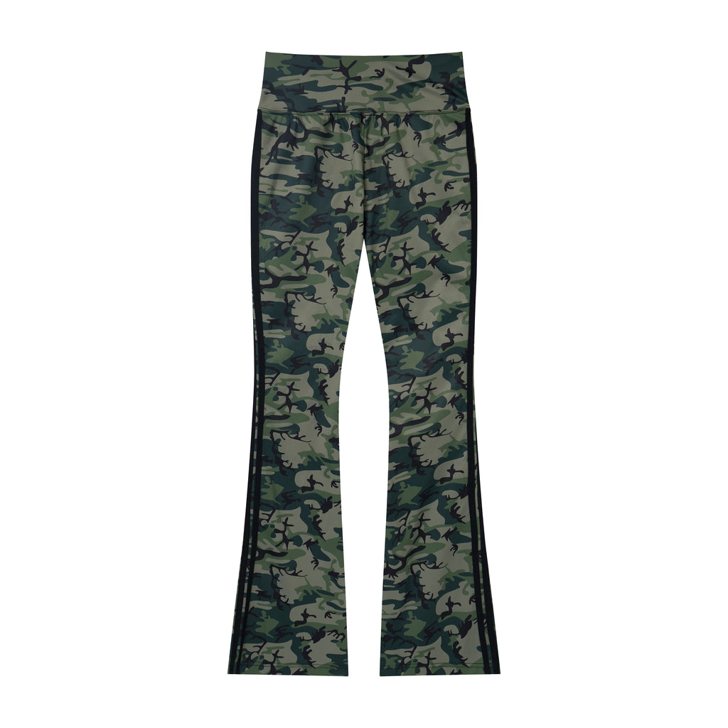 Camo Motion Women’s High-Waisted Yoga Pants – Bootcut Flare Workout Leggings with Sporty Side Stripes