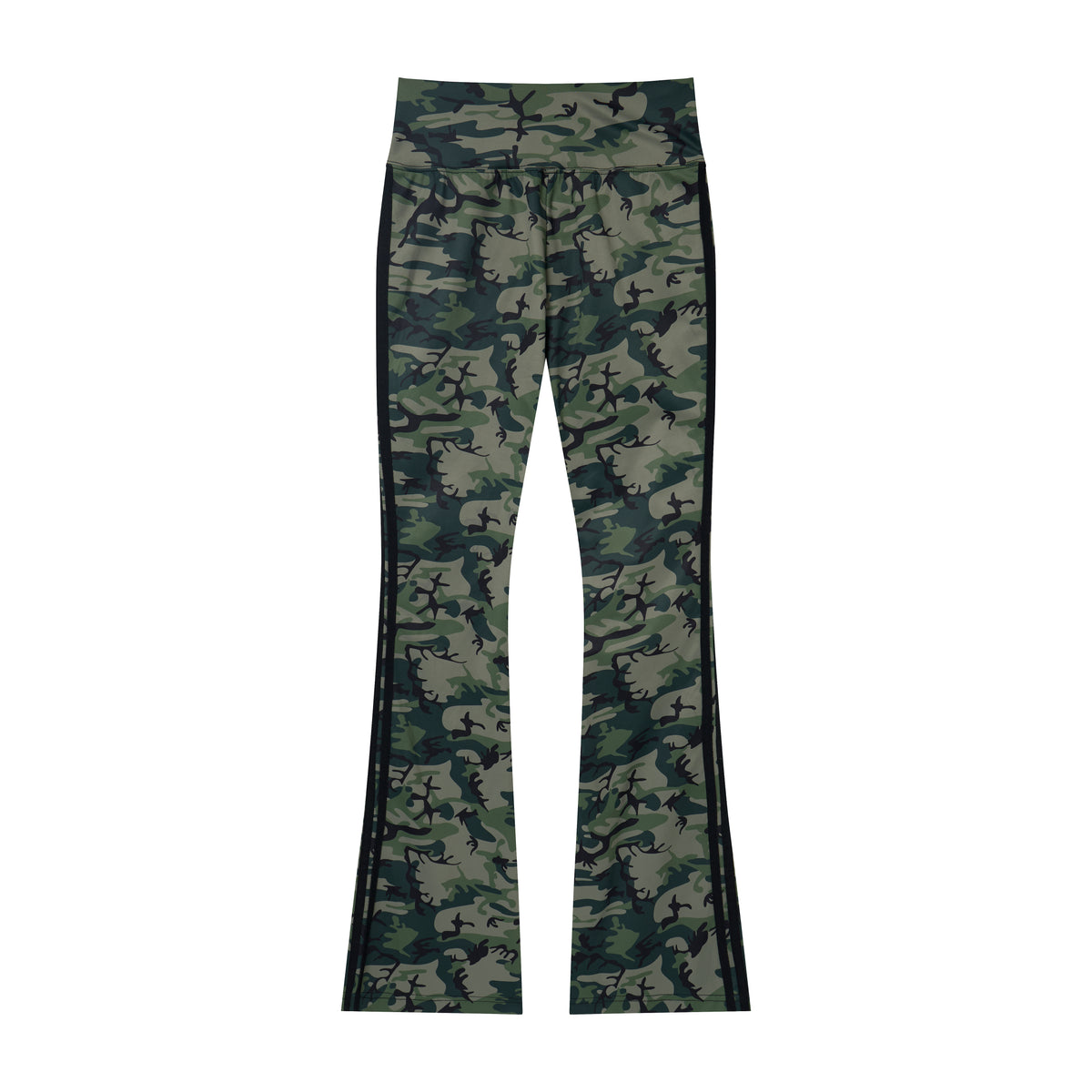 Camo Motion Women’s High-Waisted Yoga Pants – Bootcut Flare Workout Leggings with Sporty Side Stripes