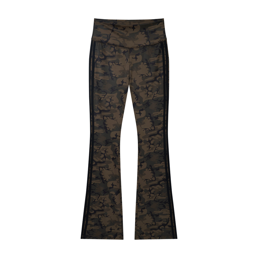 Camo Motion Women’s High-Waisted Yoga Pants – Bootcut Flare Workout Leggings with Sporty Side Stripes