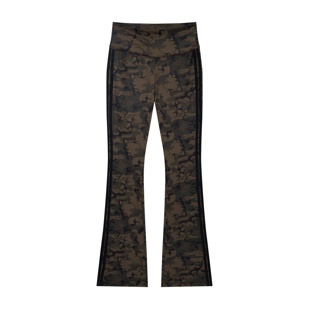Camo Motion Women’s High-Waisted Yoga Pants – Bootcut Flare Workout Leggings with Sporty Side Stripes