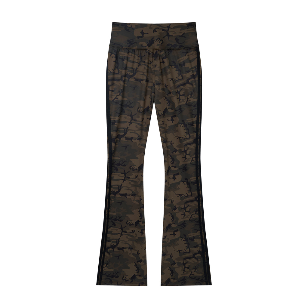 Camo Motion Women’s High-Waisted Yoga Pants – Bootcut Flare Workout Leggings with Sporty Side Stripes