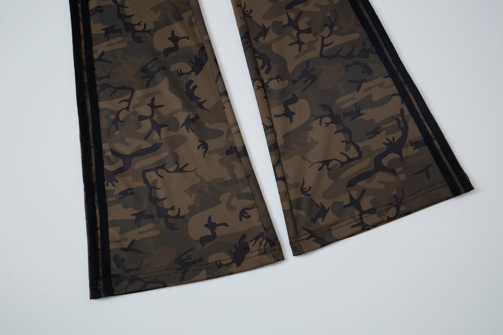 Camo Motion Women’s High-Waisted Yoga Pants – Bootcut Flare Workout Leggings with Sporty Side Stripes